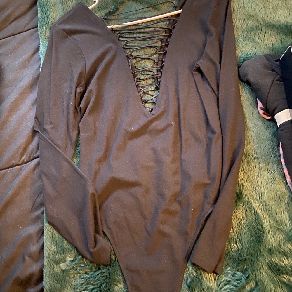 Black Criss Cross plunge bodysuit